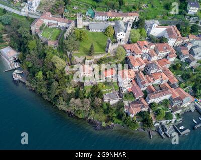 Aerial view, Corenno Plinio, Como Lake, Lombardy, Italy, Europe Stock Photo