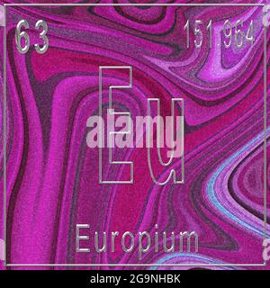 Europium chemical element, Sign with atomic number and atomic weight, Periodic Table Element, Pink background Stock Photo