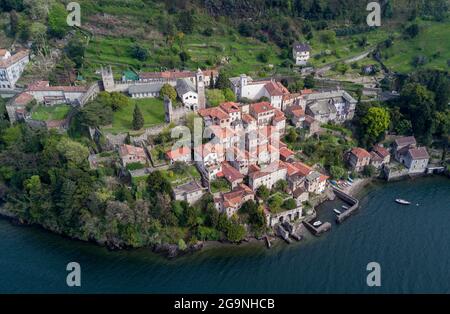 Aerial view, Corenno Plinio, Como Lake, Lombardy, Italy, Europe Stock Photo