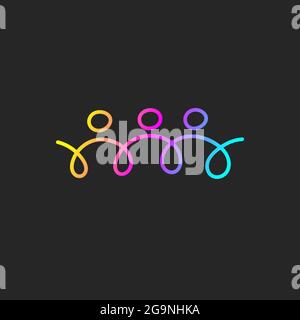 Team of logo people. Abstract hand drawn business icon. Networking symbol. Gradient line work sign Stock Vector