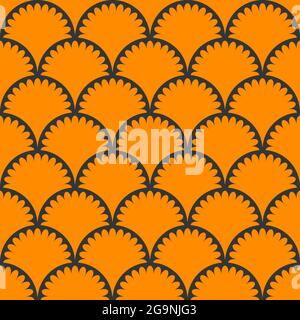 Seamless pattern with fan. Background with fish scales. Tail of mermaid. Print for textiles, fabrics. Oriental ornament with circles. Vector illustrat Stock Vector