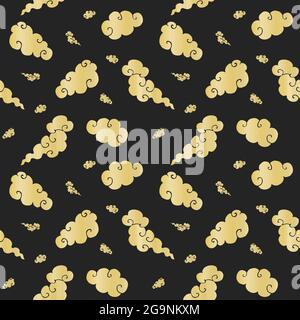 Seamless pattern with Chinese style clouds on black Stock Vector