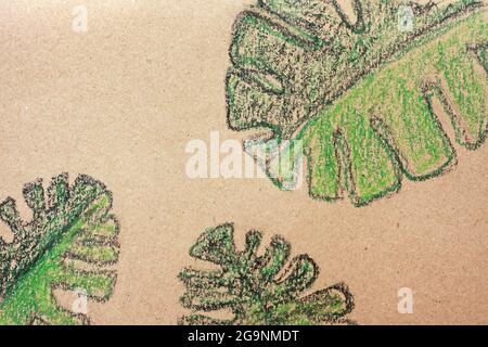 palm leaves drawn in pencil on old paper. High quality photo Stock Photo