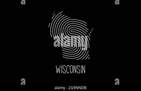 Biometric  Map Of  Wisconsin   Filled with Fingerprint Pattern icon logo design Vector illustration Stock Vector