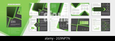 Green 16 pages gradient Company profile template business theme multi page layout brochure Premium Vector Stock Vector