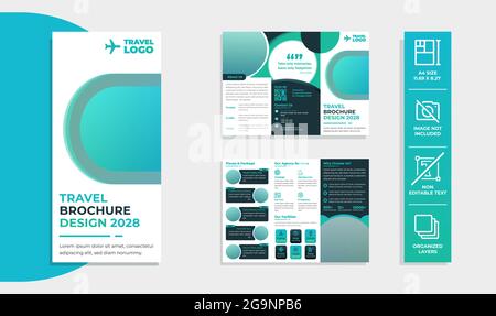 Travel agency and Tour trifold brochure layout premium vector template Stock Vector