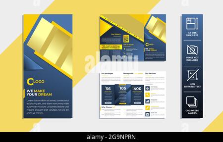 Yellow gradient Construction Trifold Brochure premium template vector on white background Stock Vector