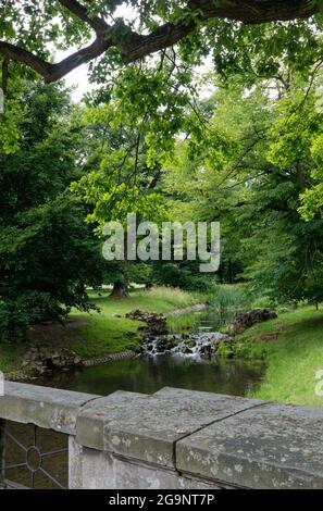 Historic park of the Donnersmarck famimly palace complex dedstroyd during WWII and never rebuilt by communists. Stock Photo