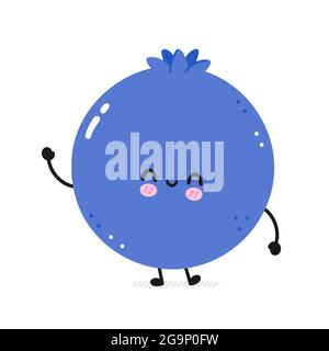 Cute happy smile funny blueberry. Vector flat line cartoon kawaii face character illustration icon. Isolated on white background. Blueberry berry cartoon baby mascot character concept. Vector illustration Stock Vector