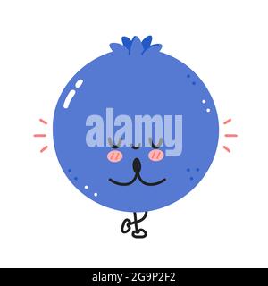 Cute funny blueberry berry make gym with hula hoop. Vector flat line cartoon kawaii character illustration icon. Isolated on white background. Blueberry berry workout character concept Stock Vector