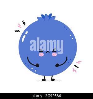 Cute sad funny blueberry. Vector flat line cartoon kawaii face character illustration icon. Isolated on white background. Blueberry berry cartoon baby mascot character concept Stock Vector