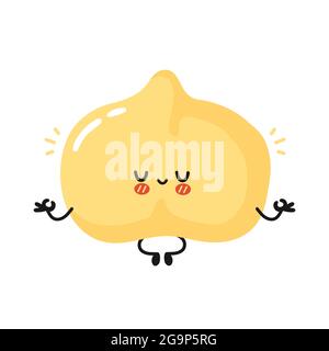 Cute funny chickpea bean character meditate in yoga pose. Vector flat cartoon kawaii character illustration icon. Isolated on white background. Chickpea pea, bean meditate cartoon character concept Stock Vector