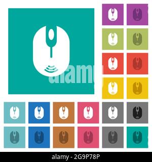 Wireless computer mouse multi colored flat icons on plain square backgrounds. Included white and darker icon variations for hover or active effects. Stock Vector
