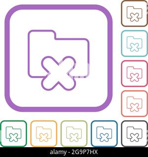Cancel folder outline simple icons in color rounded square frames on white background Stock Vector