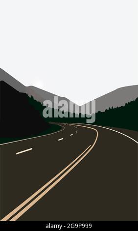 Empty Road, Green Surrounding Mountain Road  Stock Vector