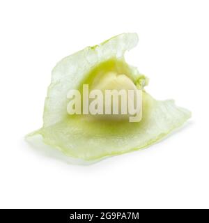 Single fresh green moringa bean isolated on white background close up Stock Photo