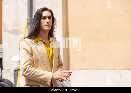 (7/27/2021) Ethan Torchio, member of Italian rock band Maneskin (Photo by Matteo Nardone / Pacific Press/Sipa USA) Stock Photo