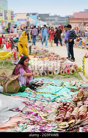 KOLKATA, WEST BENGAL , INDIA - DECEMBER 12TH 2014 : Handmade jute artworks, handicrafts on during Handicraft Fair in Kolkata -biggest handicrafts fair. Stock Photo