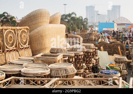 KOLKATA, WEST BENGAL , INDIA - NOVEMBER 23RD 2014 : Cane furnitures , handicrafts on display during the Handicraft Fair in Kolkata - the biggest handi Stock Photo