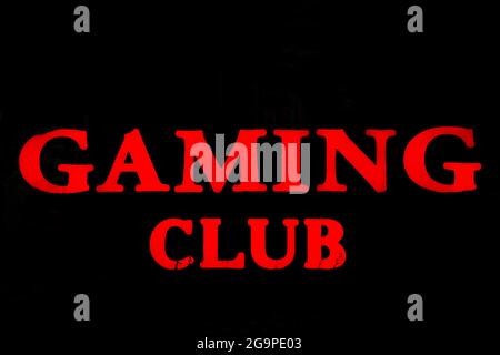 Neon sign of gaming club at night Stock Photo