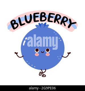 Cute happy smile funny blueberry with quote. Vector flat line cartoon kawaii face character illustration icon. Isolated on white background. Blueberry berry cartoon baby mascot character concept Stock Vector
