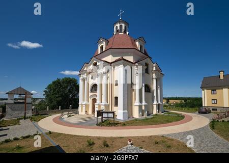 Old ancient church of Our Lady of the Scapular at the Carmelite Monastery in Myadel, Minsk region, Belarus. Stock Photo