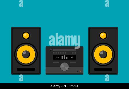 Home stereo theater music cartoon. Music system isolated speaker hifi sound Stock Vector