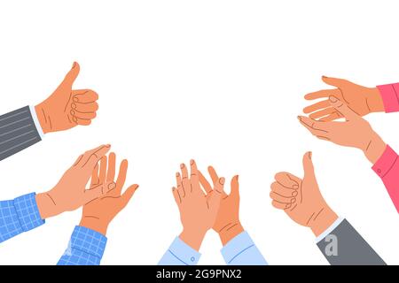 Clapping human hands. Group of men and women congratulates a winner. Business team applauding for great successful work. Teamwork and togetherness Stock Vector