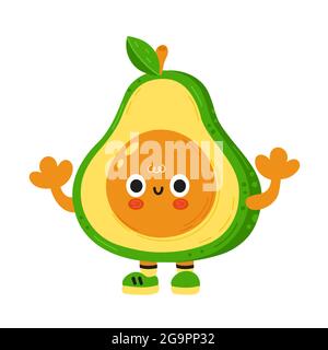 Cute funny avocado with baby face. Vector cartoon kawaii character illustration kids emoji icon. Isolated on white background. Avocado child keto poster, card cartoon character mascot concept Stock Vector