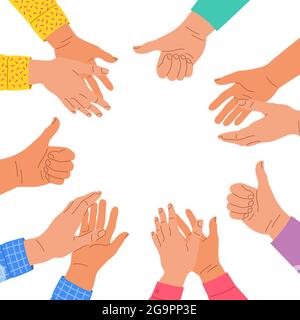 Clapping human hands. Group of men and women congratulates a winner. Business team applauding for great successful work. Teamwork and togetherness Stock Vector