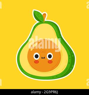 Cute funny avocado face character. Vector flat cartoon kawaii character illustration icon. Avocado face cartoon character logo concept Stock Vector