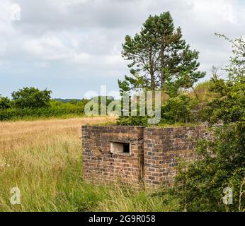 World War II wartime defence relic overgrown brick pillbox at RAF Macmerry,  East Lothian, Scotland, UK Stock Photo