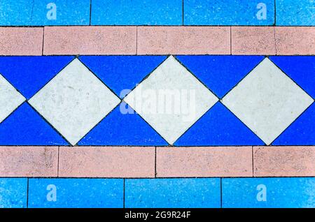 Vintage floor tile decorates a sidewalk, July 23, 2021, in Mobile, Alabama. Stock Photo