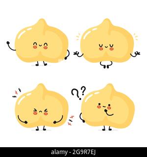 Cute funny chickpea bean character set collection. Vector flat cartoon kawaii character illustration icon. Isolated on white background. Chickpea pea, bean cartoon character bundle concept Stock Vector