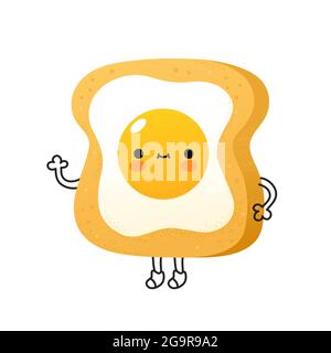 Cute funny toast with fried egg character. Vector flat cartoon kawaii character illustration icon. Isolated on white background. Toast bread, fried egg, morning breakfast cartoon character concept Stock Vector