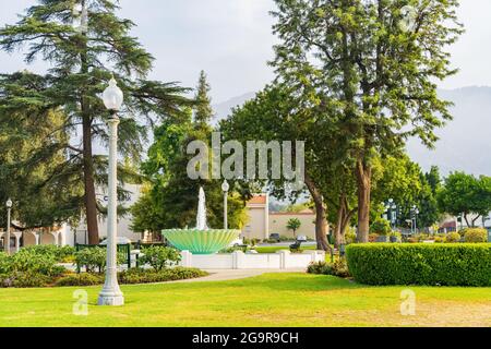 Morning view of the water fountain in Library Park at Monrovia, California Stock Photo