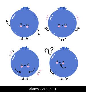 Cute happy smile funny blueberry. Vector flat line cartoon kawaii face character illustration icon. Isolated on white background. Blueberry berry cartoon baby mascot character concept Stock Vector