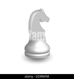 White chess piece horse 3d on white background. Board game chess. Chess piece 3d render.Vector illustration. Sport play. Stock Vector