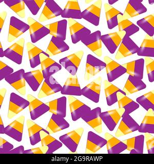 Festive background with halloween corn sweets on a white background. Festive candy corn seamless pattern. Vector pattern with Halloween symbols Stock Vector