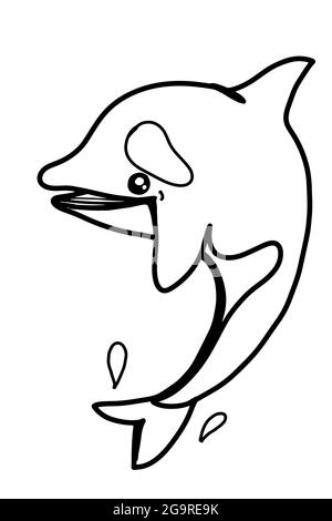 Cartoon orca,killer whale illustration drawing.Line art.Coloring Stock Photo