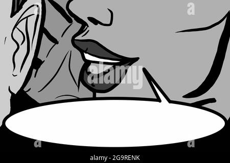 Pop art , retro woman , half  face, whispering of a man, illustration drawing.Speech bubble,text. Did you know? Stock Photo