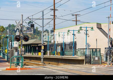 Los Angeles, JUL 25, 2021 - Sunny view of the East Los Angeles gold line metro station Stock Photo