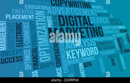 Business Concept Background, Digital Marketing Futuristic Word Cloud Stock Vector
