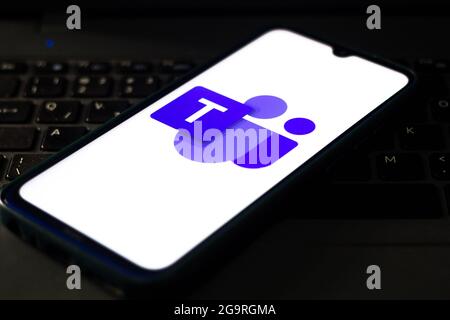 In this photo illustration the Microsoft Teams logo seen displayed on a smartphone. Stock Photo