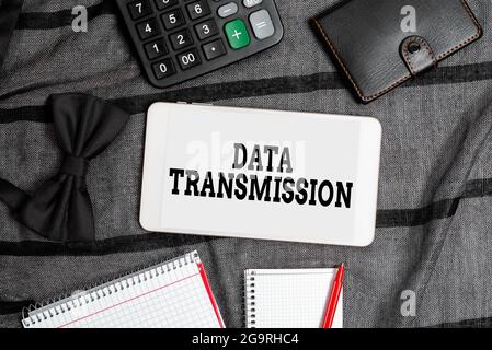 Writing displaying text Data Transmission. Business showcase sending data electronically over a communications network Smartphone Voice And Video Stock Photo