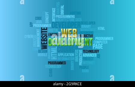 Business Concept Background, Web Development Futuristic Word Cloud Stock Vector