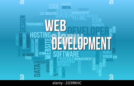 Business Concept Background, Web Development Futuristic Word Cloud Stock Vector