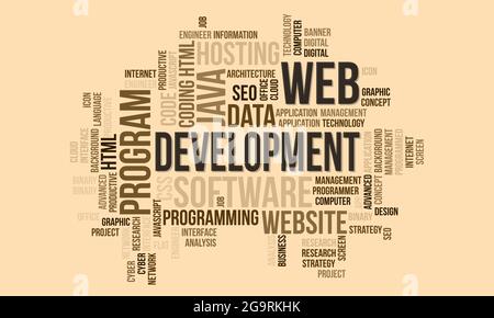 Business Concept Background, Web Development Word Cloud Stock Vector