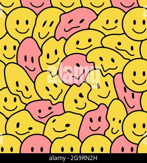 Funny smile faces seamless pattern. Vector doodle cartoon kawaii character illustration icon design. Positive smiley faces,lsd,techno cartoon seamless pattern concept Stock Vector