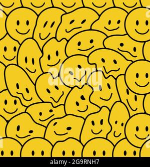 Funny smile faces seamless pattern. Vector doodle cartoon kawaii character illustration icon design. Positive smiley faces,lsd,techno cartoon seamless pattern concept Stock Vector